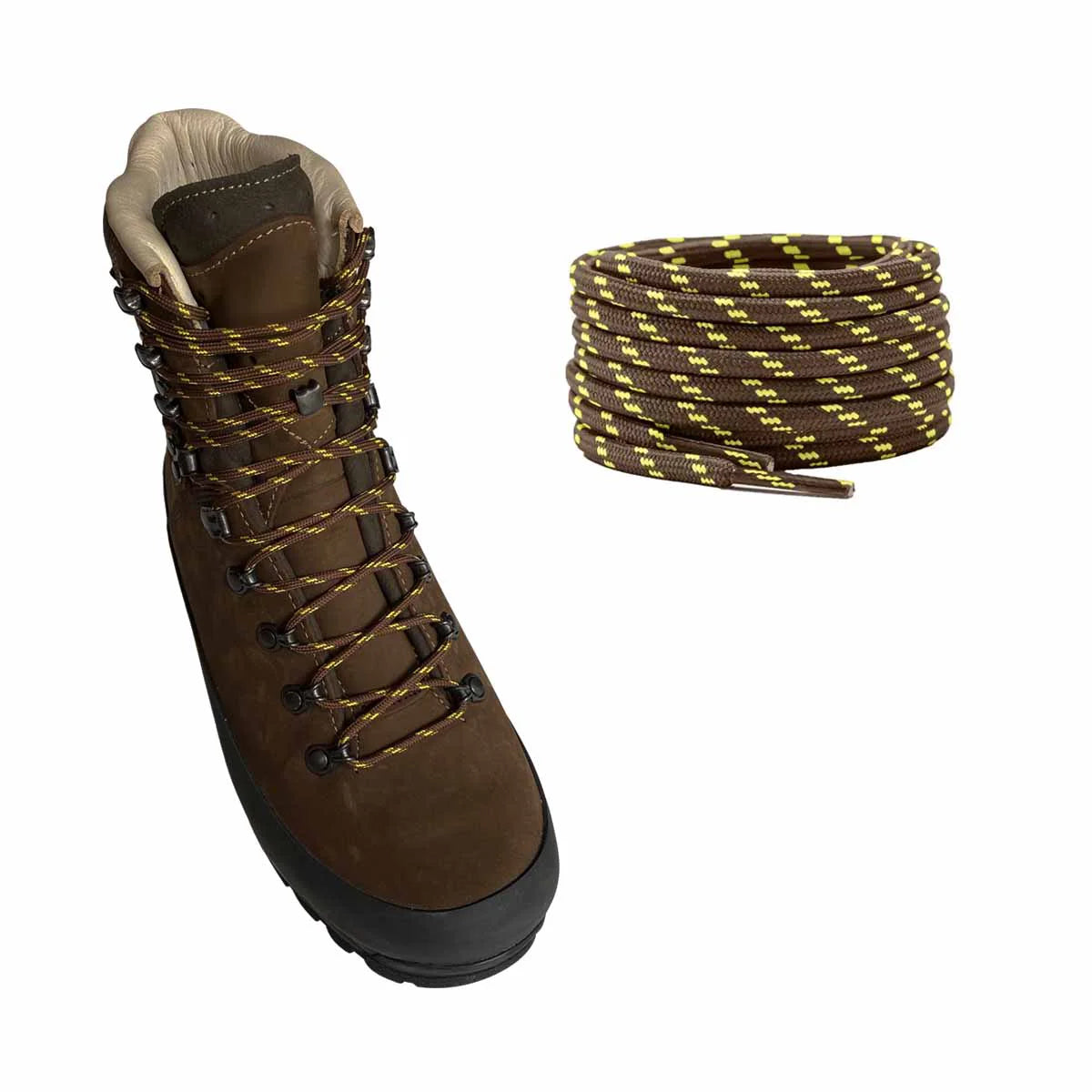 sznurowadla buty trekkingowe brazowe zolte