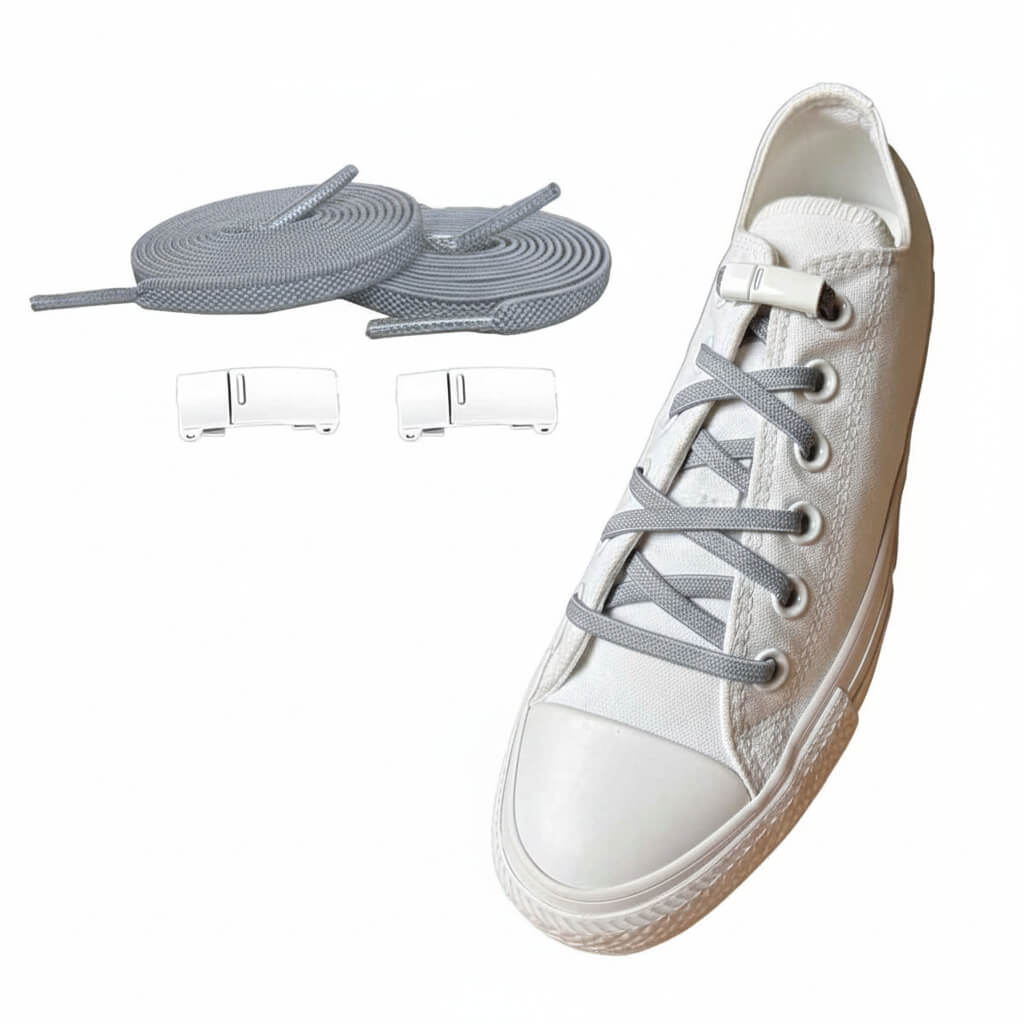 sznurowadla elastyczne szare jasne magnesy biale buty