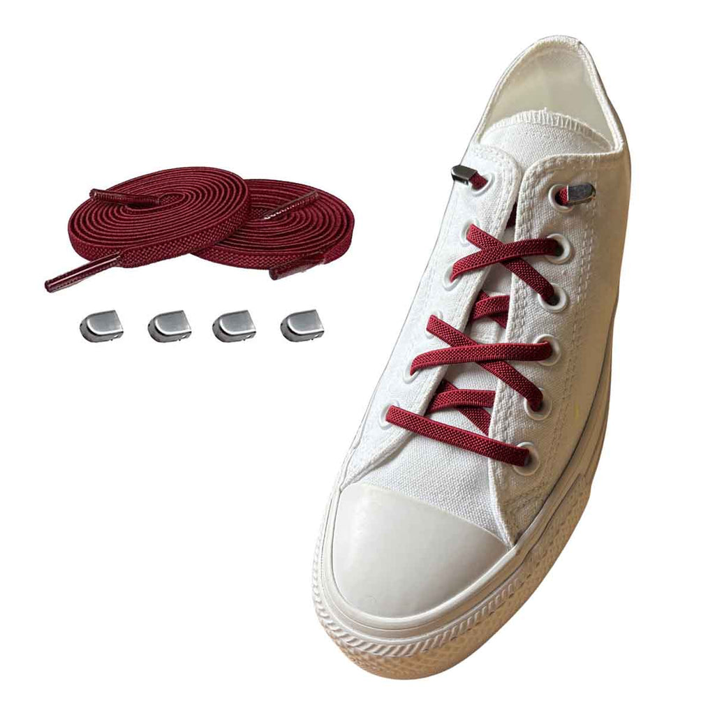 sznurowadla elastyczne bordo czerwone klipsy srebrne matowe buty