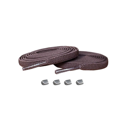sznurowadla elastyczne brazowe granatowe klipsy srebrne matowe