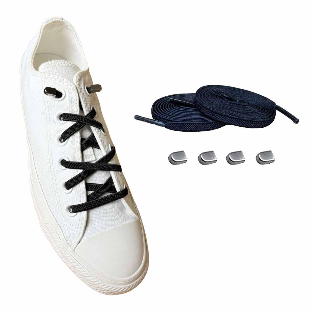sznurowadla elastyczne czarne klipsy srebrne matowe buty