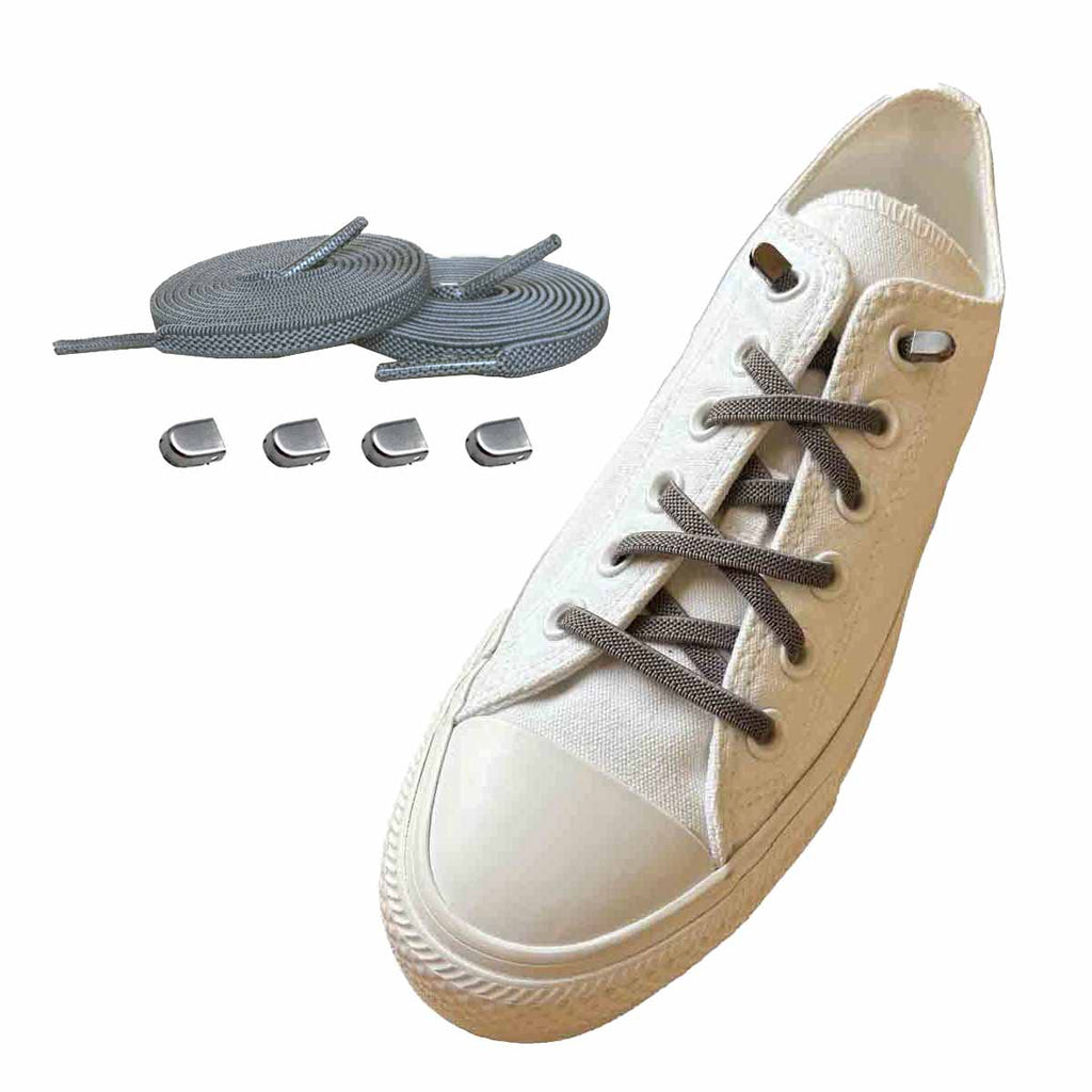 sznurowadla elastyczne szare klipsy srebrne matowe buty