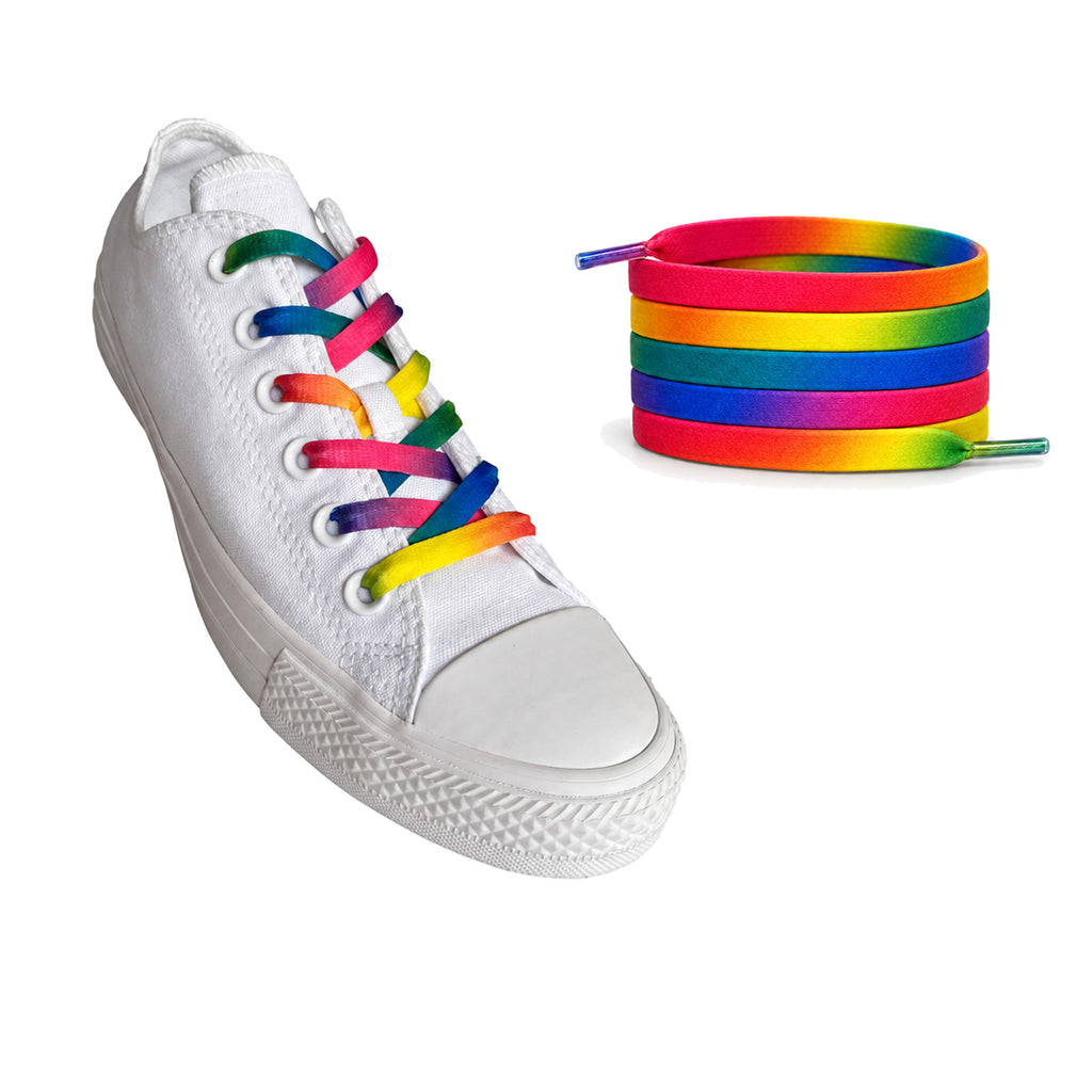 Tęczowy gradient – sznurowadla plaskie tecza gradient 02 sneaker bialy