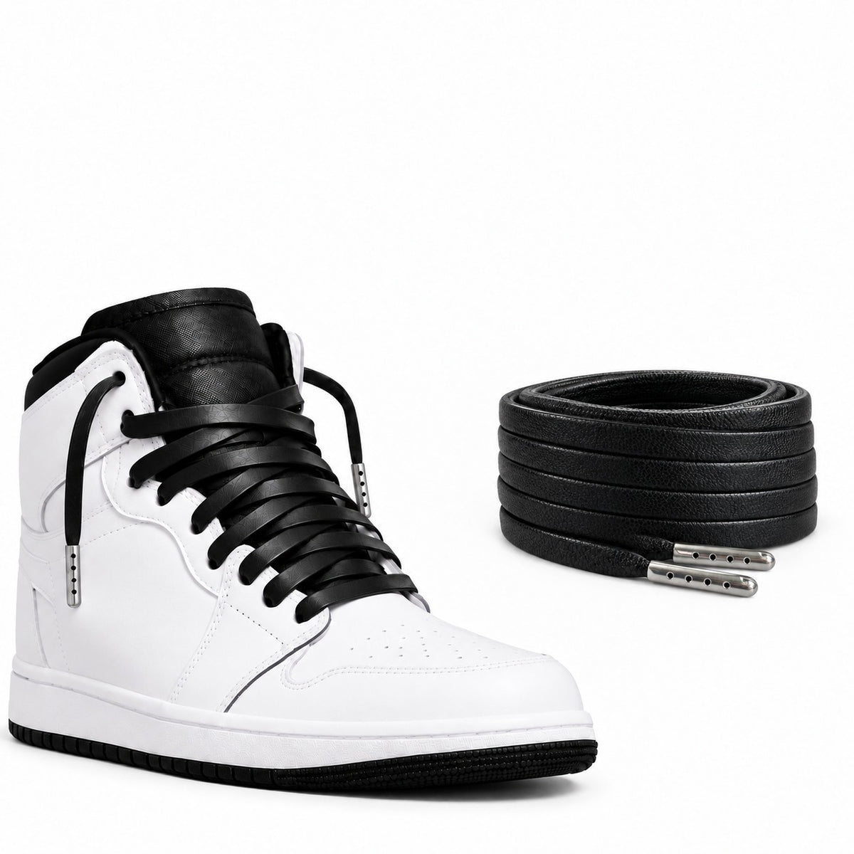 Czarny – sznurowadla skorzane plaskie czarny 05 but high top bialy czarny