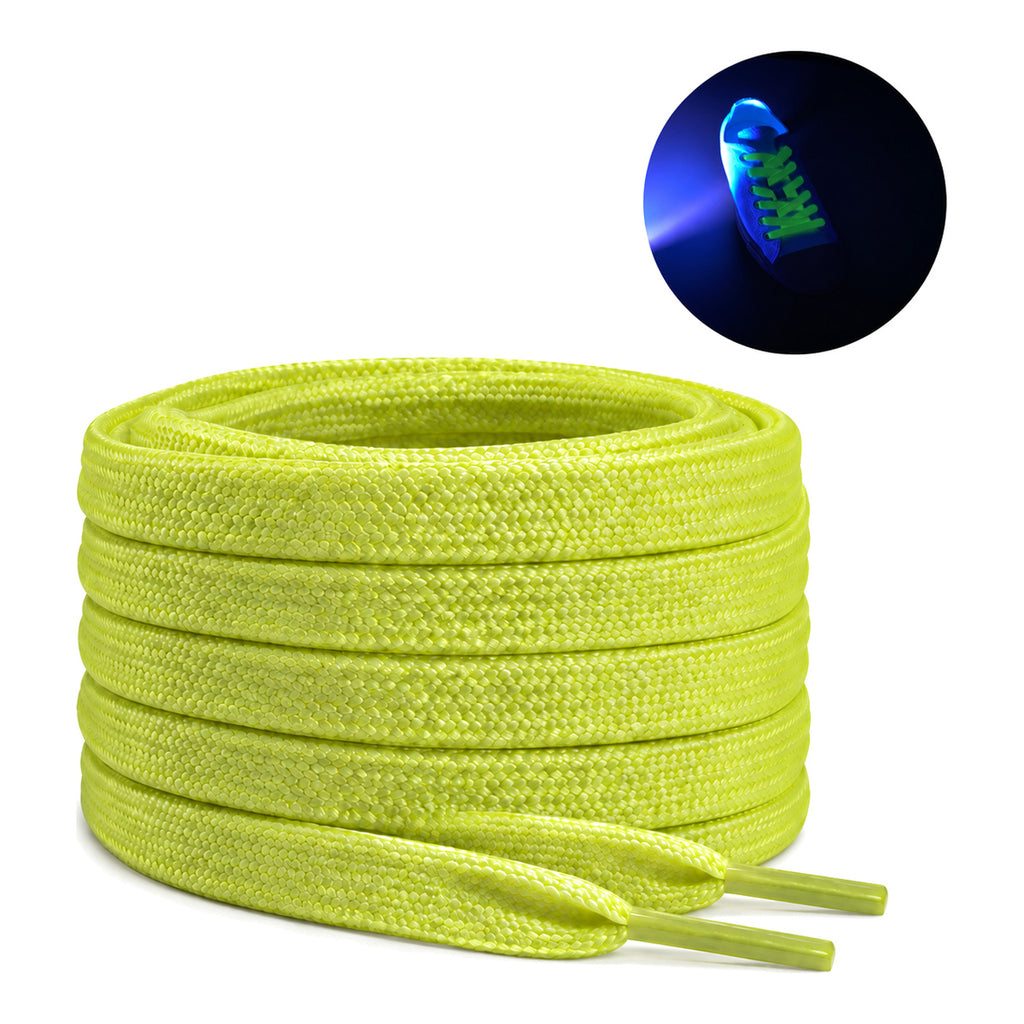 Żółty – sznurowadla swiecace plaskie zolty 02 dzien noc