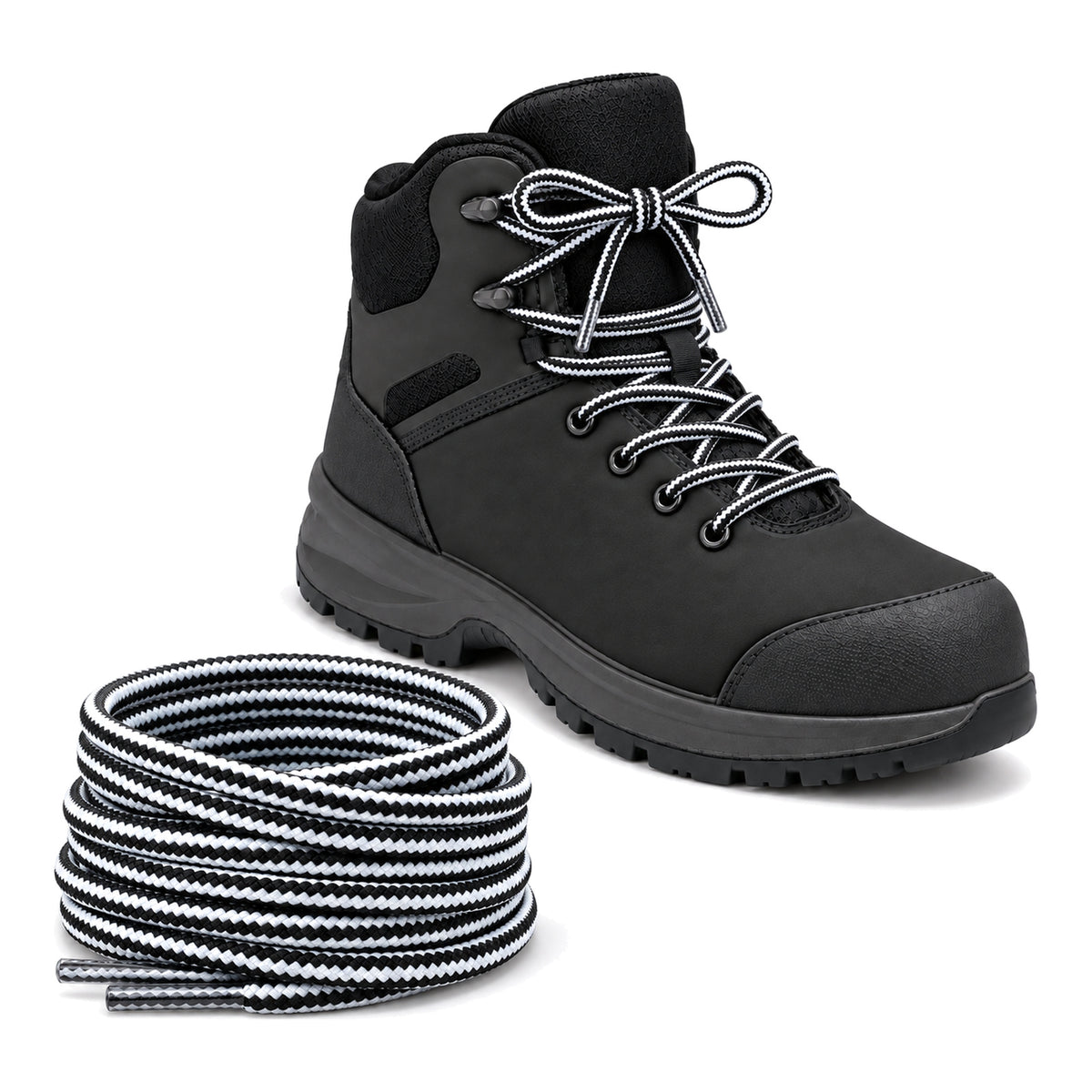Czarno biały – sznurowadla trekkingowe czarny bialy 03 but czarny