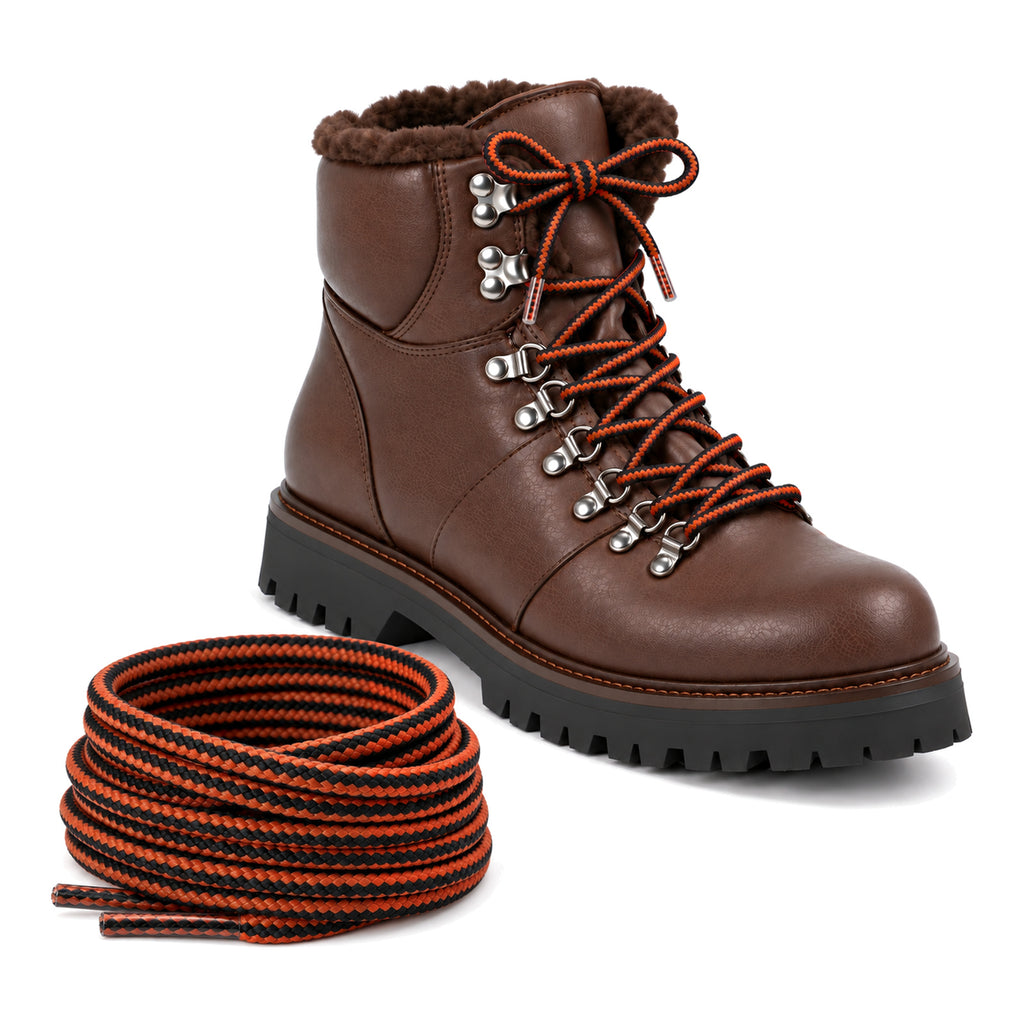 Pomaranczowy czarny – sznurowadla trekkingowe pomaranczowy czarny 03 but brazowy ciemny